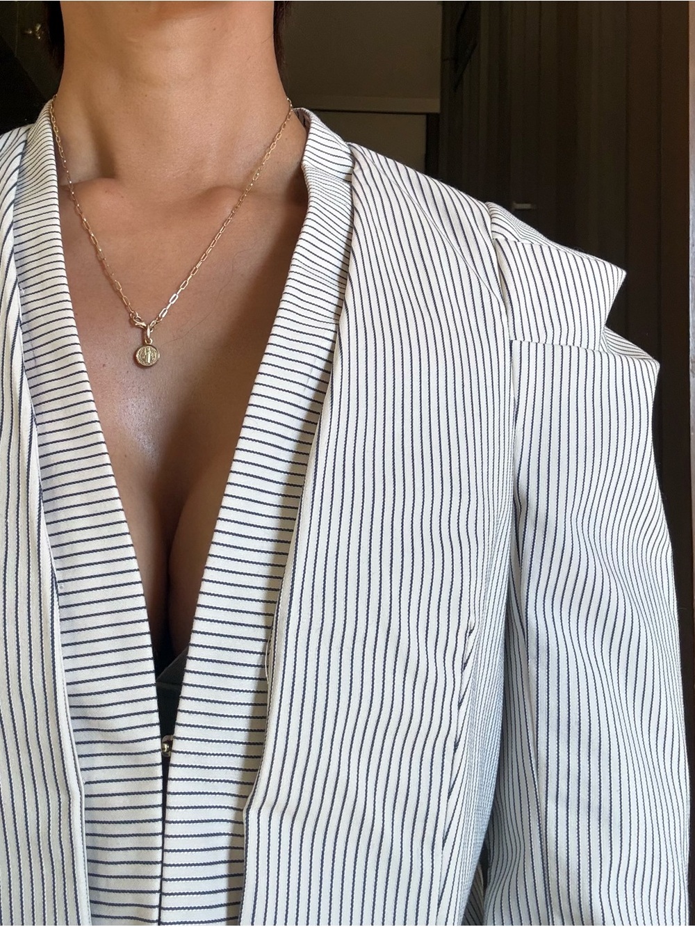Zara Striped Cream Tailored Jacket - Women